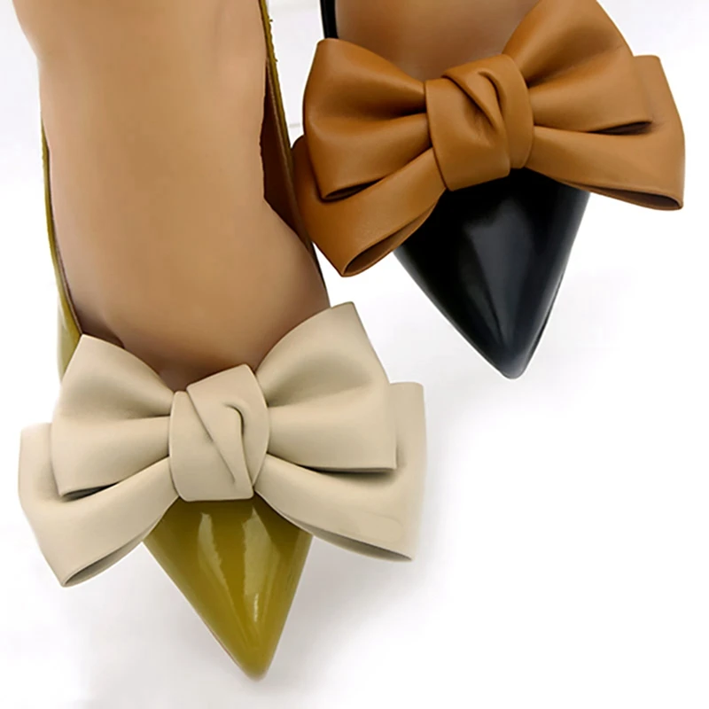 2Pcs Removable Shoe Clips Leather Bow Shoe Clips Shoe Jewelry Clips Wedding Party Shoe Buckle