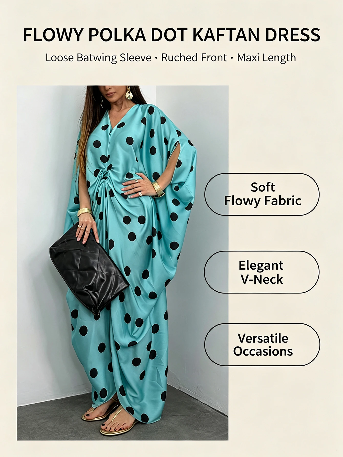 Blue Polka Dot Long Dress Fashionable Loose Women's Gown European And American Cross-Border Wholesale Hot Sale