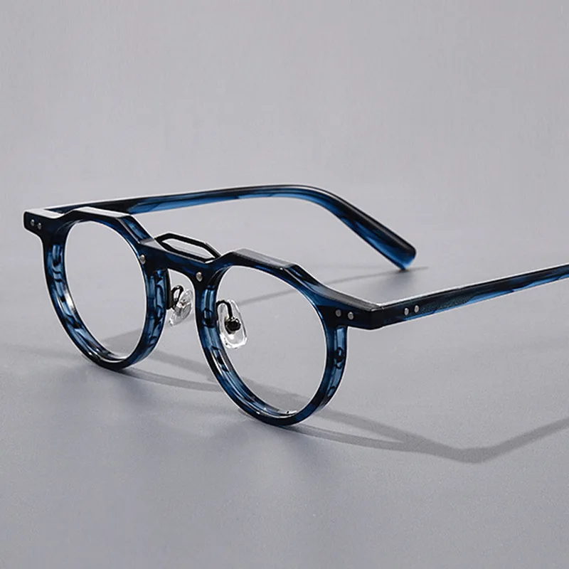 Premium Acetat Brille Rahmen Runde Niet Luxus Marke Designer Männer Brillen Retro Optische Gläser Frauen Brillen Brillen – Detail 1