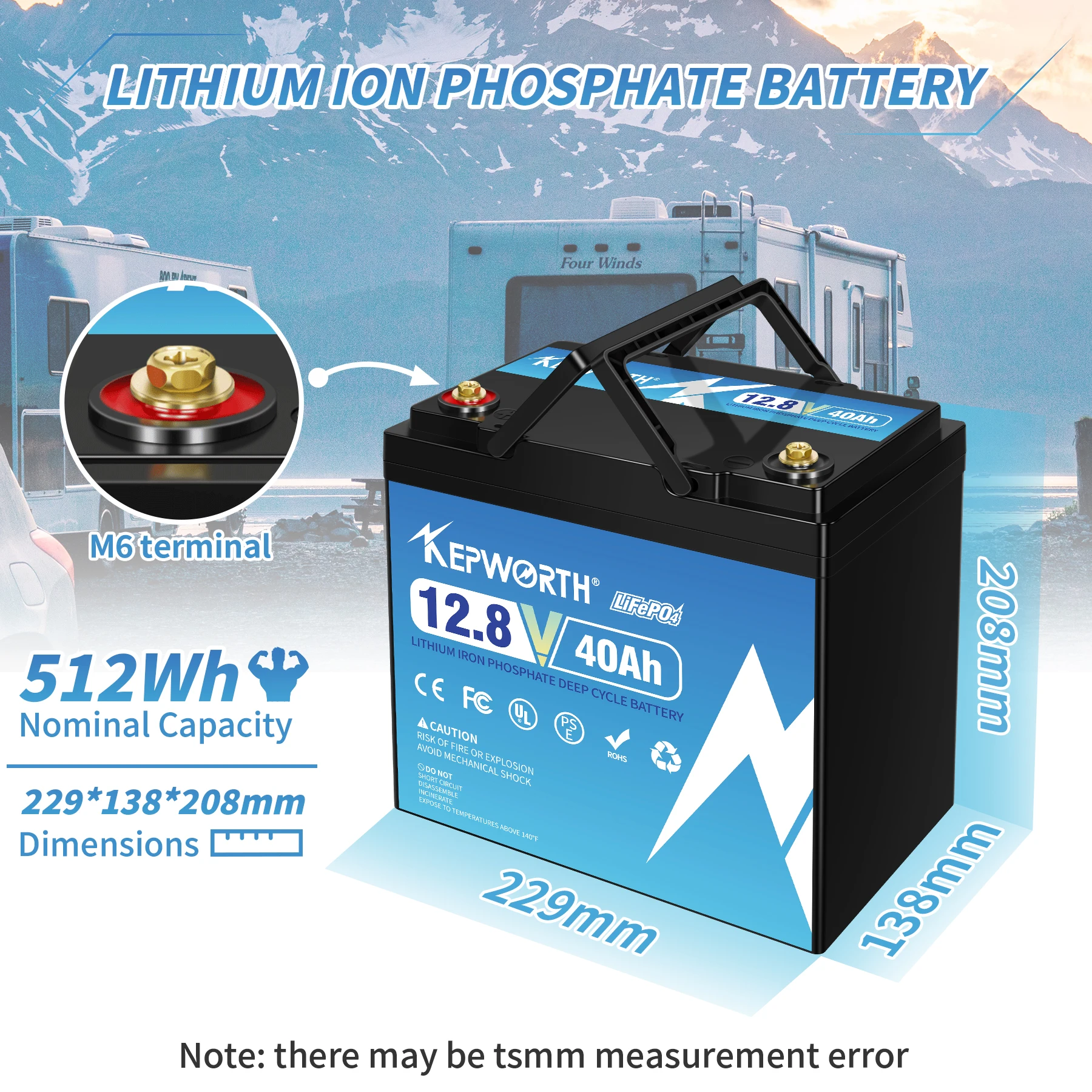 New KEPWORTH 12.8V 40Ah Lithium Iron Phosphate Battery Deep Cycle Built-in BMS For RV Campers Golf Cart Off-Road Off-Grid