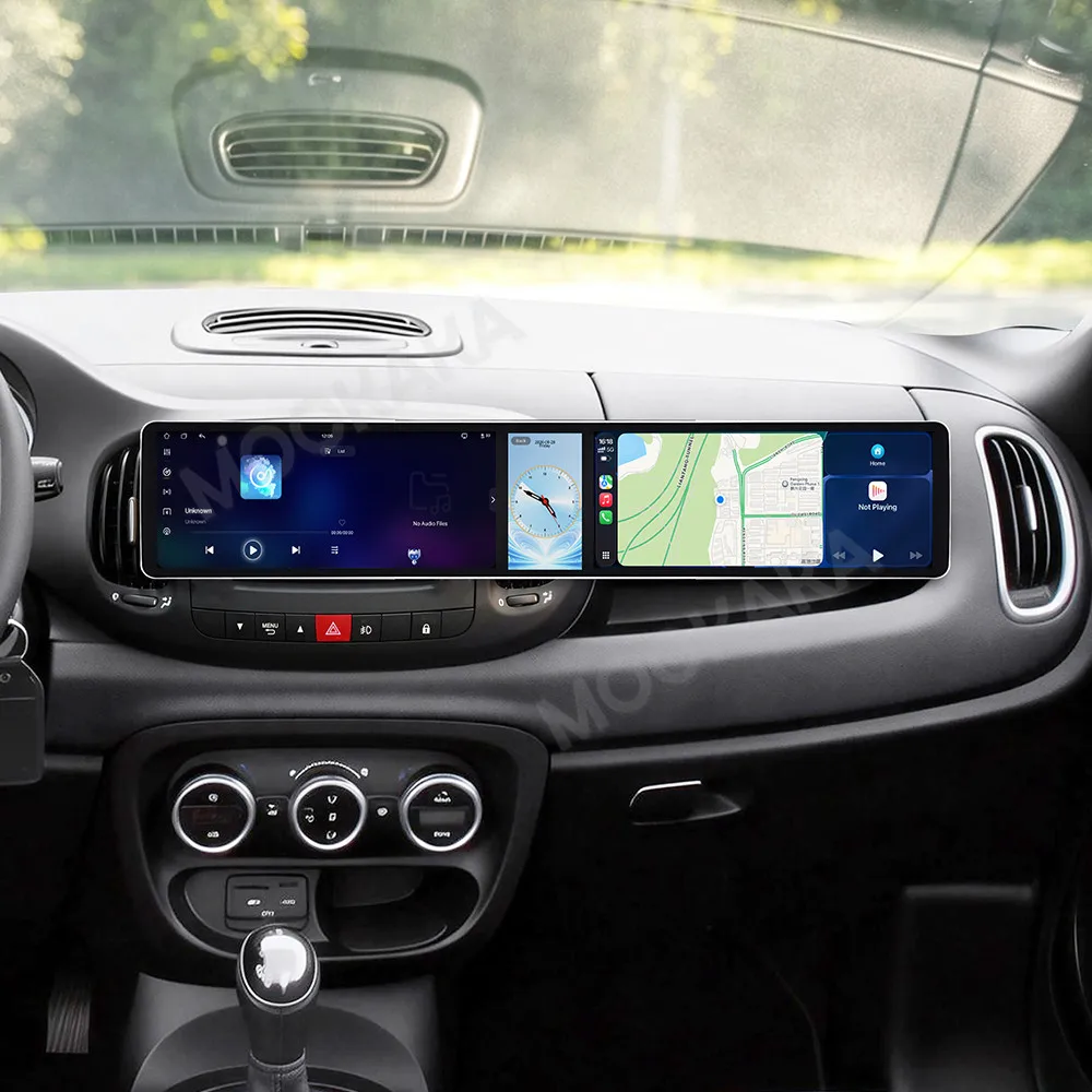 Android 15 Dual 12.3 Inch Triple Screen For Fiat 500L 2012-2017 Car Stereo Radio Multimedia Player GPS Navi Wireless CarPlay DSP