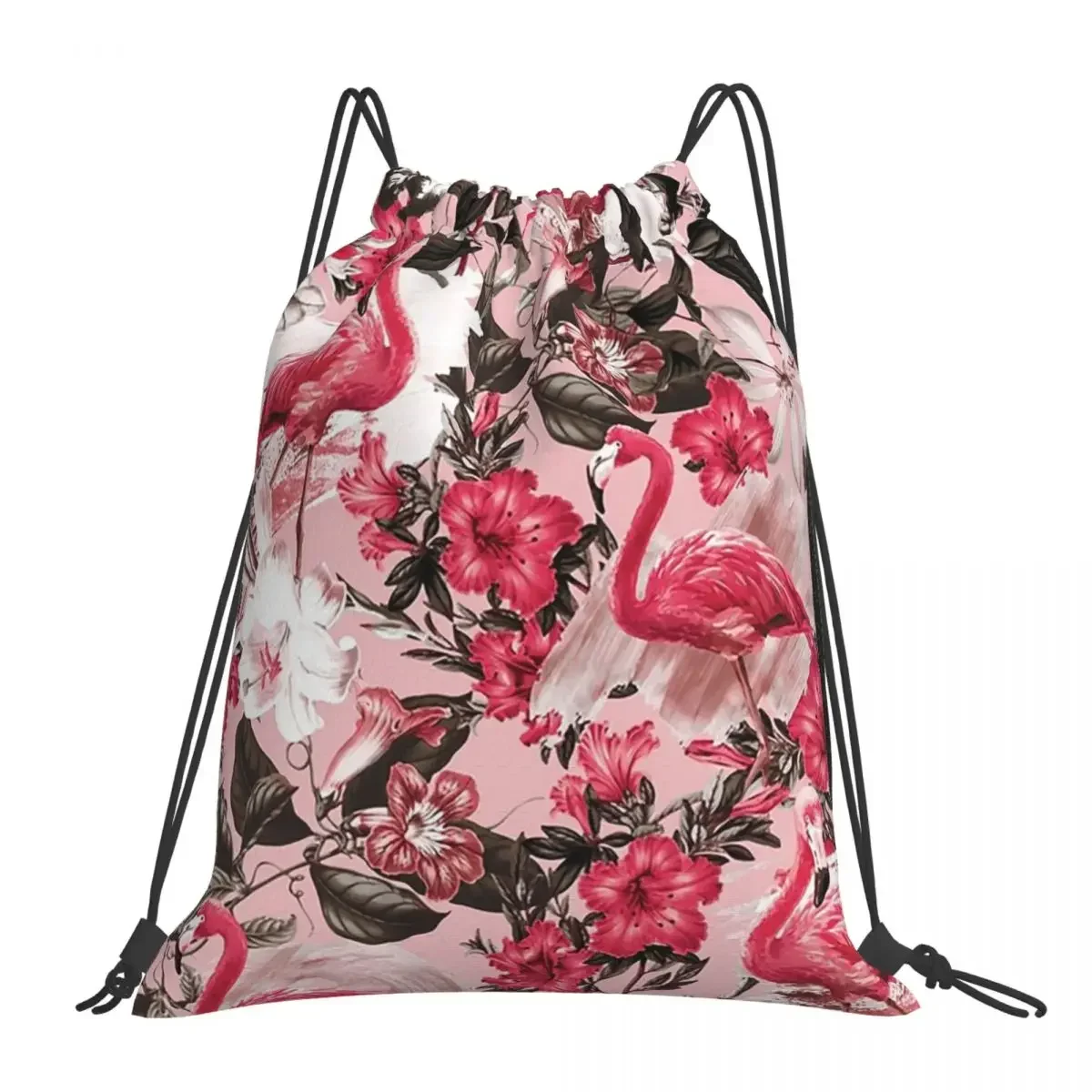 

Flamingo And Floral Backpacks Fashion Portable Drawstring Bags Drawstring Bundle Pocket Sundries Bag BookBag Man Woman School