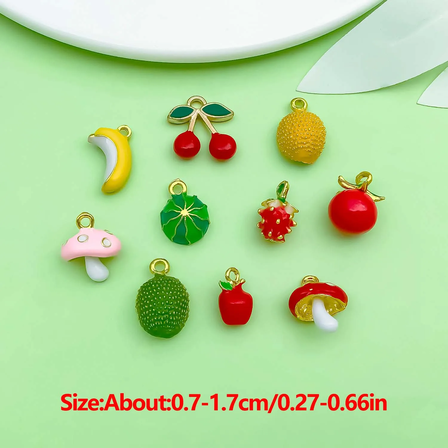 10pcs Enamel Fruits Charms, Alloy Durian, Watermelon, Apple, Banana, Strawberry Pendants, for DIY Jewelry Making Accessories