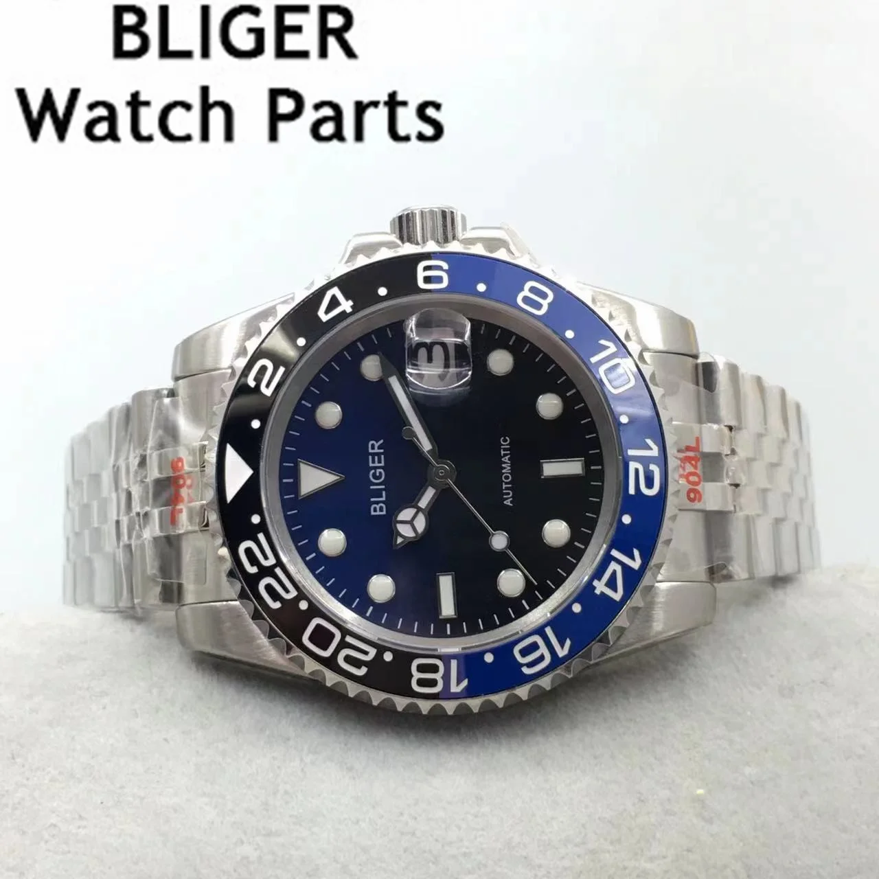 BLIGER 40 мм NH35 PT5000 Miyota Mingzhu Автоматические мужские часы с сапфировым стеклом Юбилейный браслет Светящийся синий черный циферблат