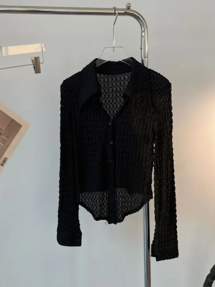 Shirts Frauen Minimalistischen Reine Täglichen Elegante Falten Frühling Mode Atmungsaktive Sun-proof Ulzzang Schlank Sexy Kreativität Damen Casual