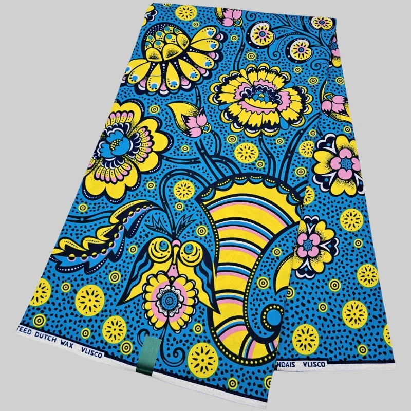 

6 ярдов длиной 46 дюймов, широкая африканская хлопчатобумажная восковая ткань с абстрактным цветочным принтом для шитья синего платья, одежды, диванной подушки R3068