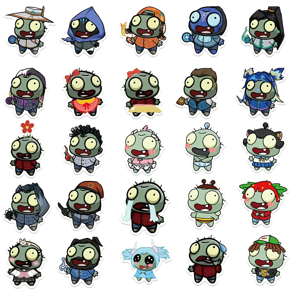 50pcs Funny Cute Cartoon Zombie Stickers Water Bottle Stickers For Kids Adults Laptop Luggage Skateboard Waterproof Vinyl Decals