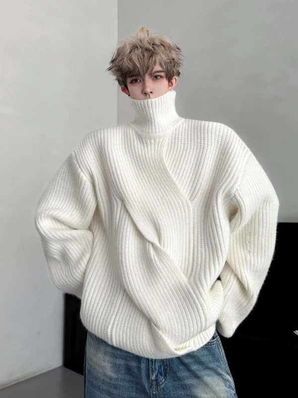 

TANGZ Studio Thiened High Collar Men's Loose Knitted Sweater Winter Inner Wear Casual Sle Comfortable Medium Weight Cotto...