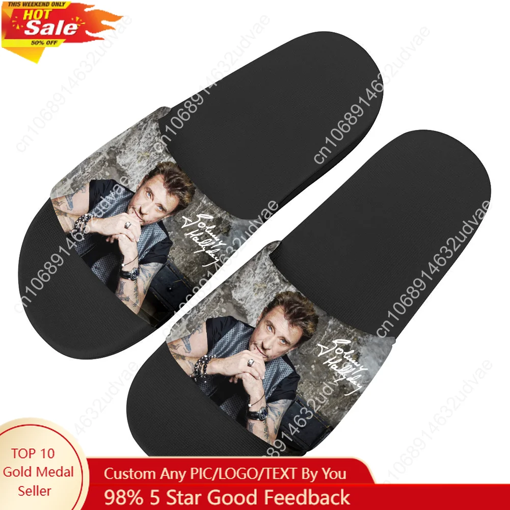 

Johnny Hallyday Slippers Man Woman Boy Girl Tailor Made Slides Sandals Photo Text Customized Bath Shoes Water Shoe Black