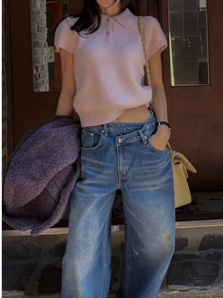 Ele Sweet Collar ort Sve Knitted Sweater Women's Spring Faion Item Design Knitwear Suitable for Various Ocns