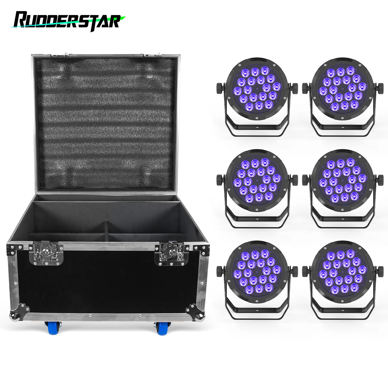

6PCS Waterproof 18LEDs Par Light with Flight Cases RGBWA+UV Stage Effect Lighting Projector for Disco Dance Hall Party Bar