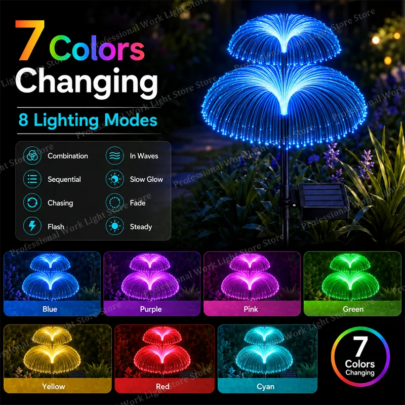 Solar Outdoor Lights 3 Pack, 7 Colors Changing Jellyfish Light, Outdoor Waterproof Solar Flowers Garden Lights for Yard, Pathway