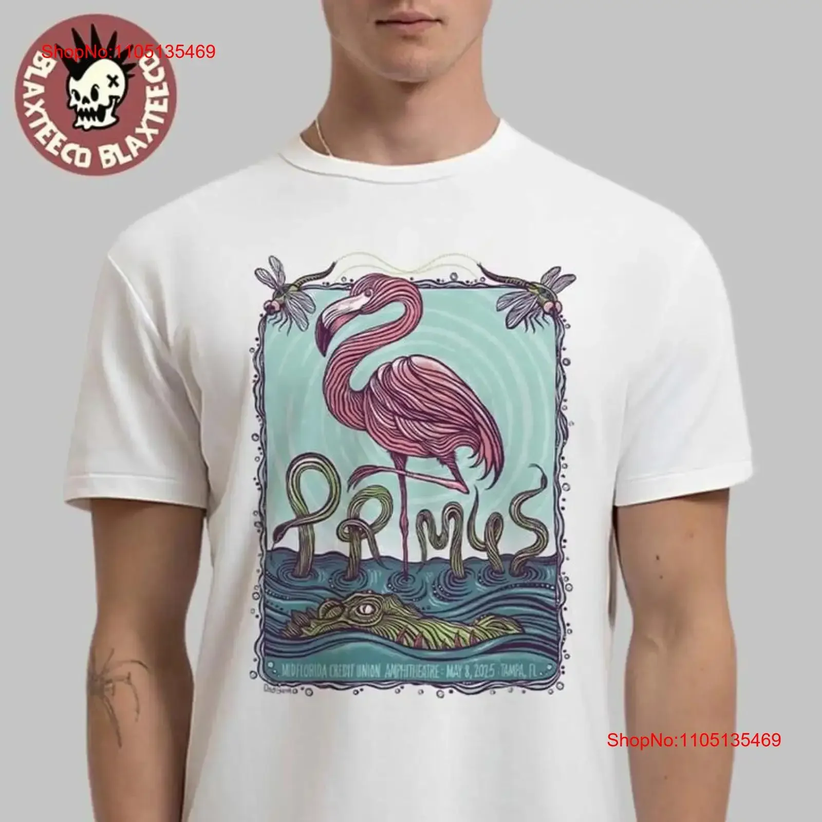 Primus Sessanta May 8 2025 Tampa FL Flamingo Art Concert Tour T Shirt vintage Washed Unisex designer clothes streetwear Casual