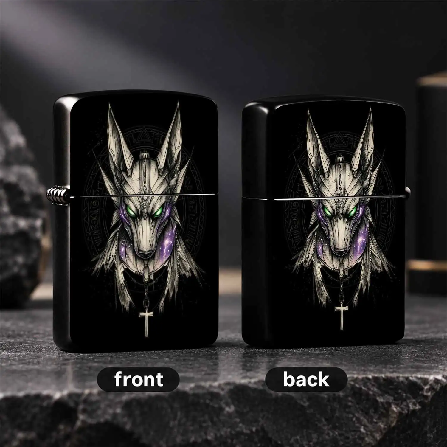 Stylish Anubis Themed Lighter, Retro Rune Art Aesthetic Portable Igniter, Universal For Daily Outdoor And Ritual Occasions, Trendy Creative Gift Choice, Dark Myth Vibe Practical Carry Accessory With Unique Mystical Decorative Pattern A Humo