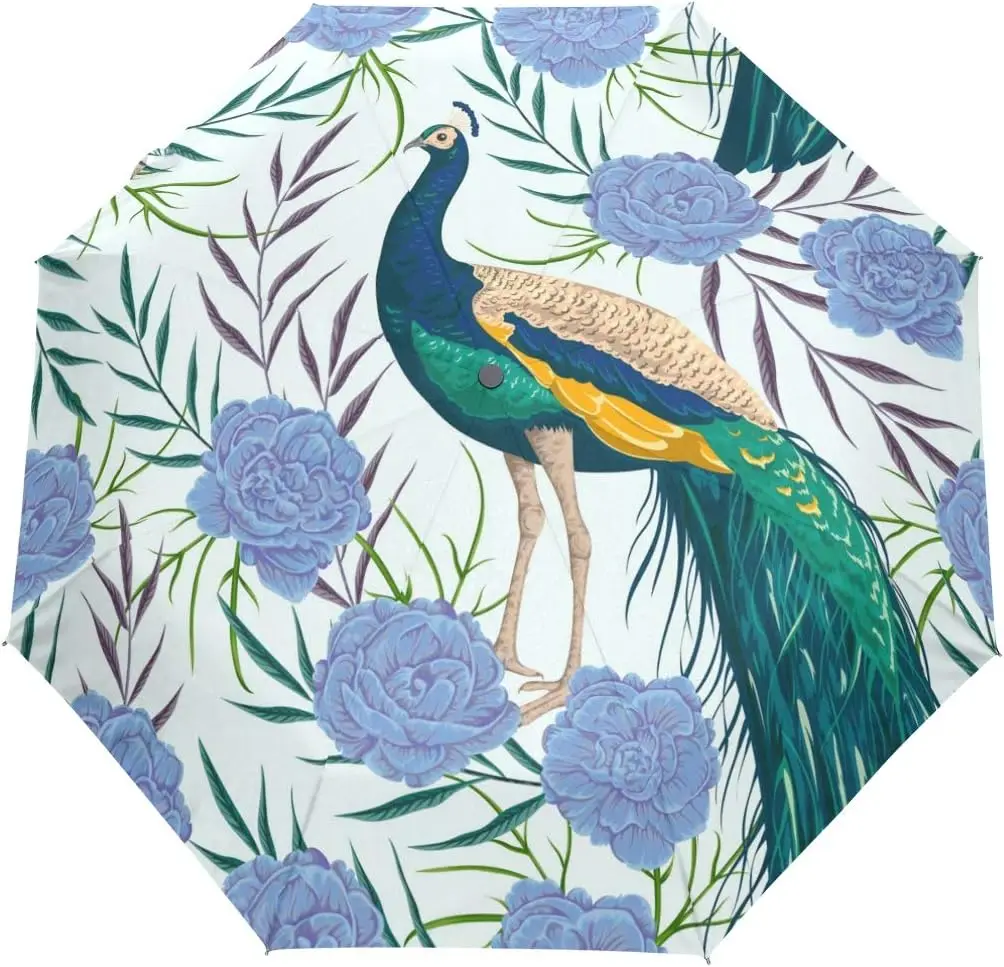 

Watercolor Peacock Flower Umbrella for Rain Windproof Umbrella Folding Umbrella for Walking Travel Outdoor, Lightweight/Compact