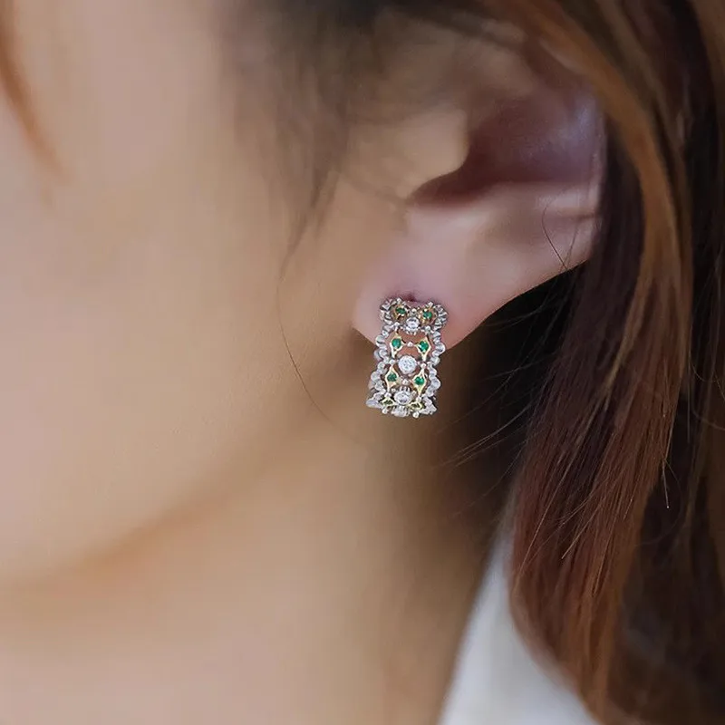 925 فضة زركونيا هوب أقراط سيدة حساسة الجوف التدريجي مجوهرات موضة نغمتين نمط اكسسوارات للحزب