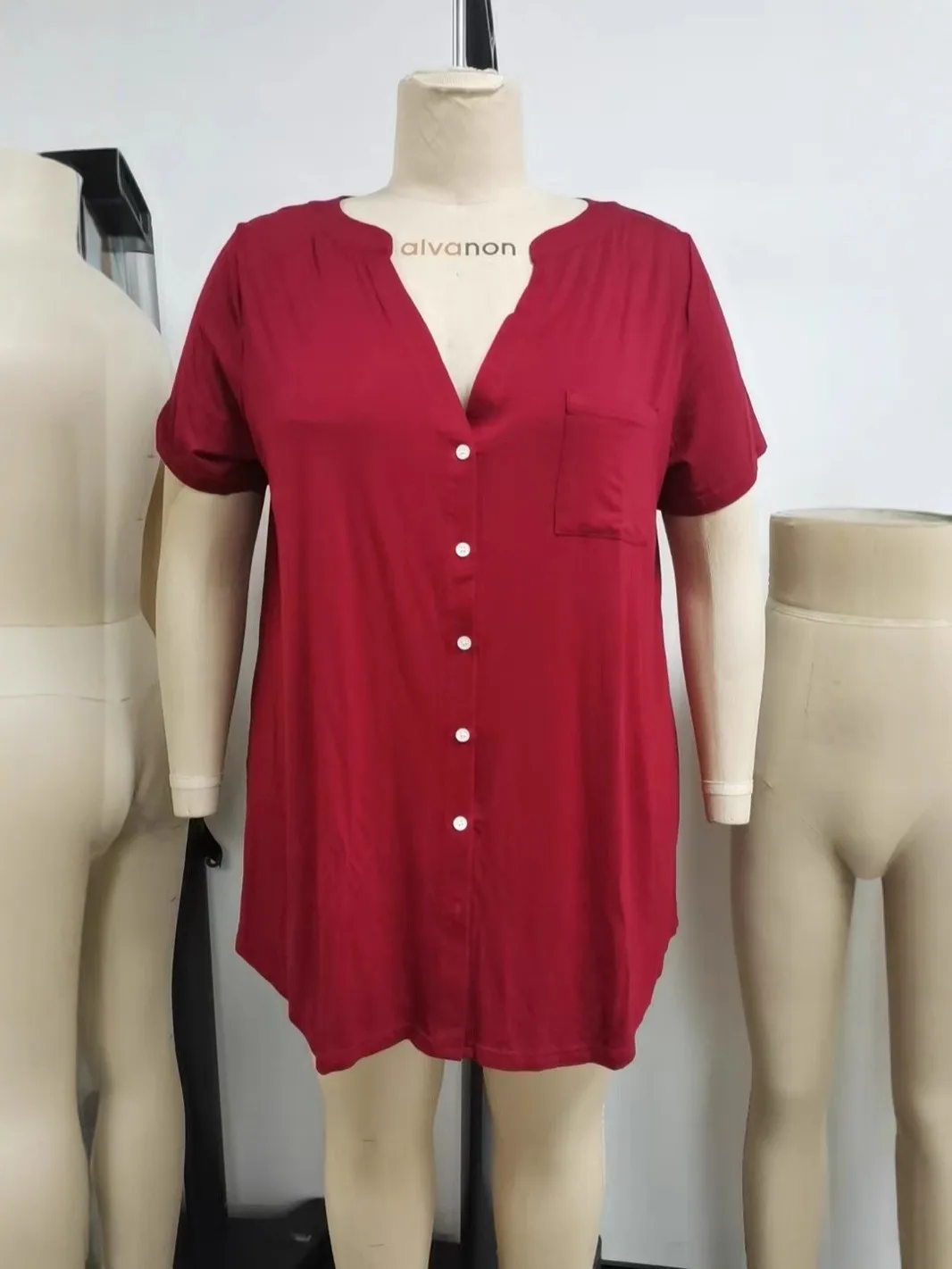 

Plus Size Nightgown Modal V Neck Red Sleep Dress Loose Fit Black Night Dress Plus-size Women’s Button Front Gray Loungewear
