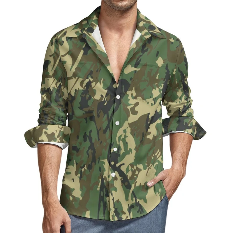 Outdoor Forest Shirts 3d Print Mens Long Sleeve Camouflage Blouse Holiday Tops Oversized T Shirt For Men Clothing Casual Camisa