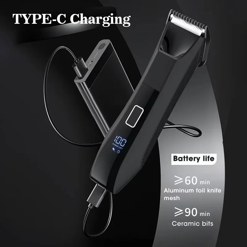 Body & Groin Hair Trimmer for Men,Waterproof Dual-Head Ceramic Blade Trimmer & Foil Blades,Wet & Dry Men’s Ball Shavers