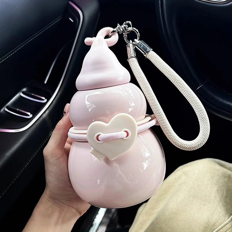 

Cute Gourd Thermal Water Bottle With Straw Coffee Tea Tumbler 450ml Stainless Steel Leak-Proof Thermos Bottle Girl WomanGift