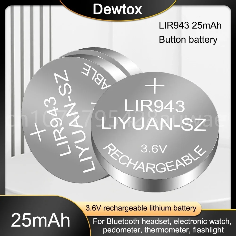 

10-100PCS 3.6V 25mAh LIR940 LIR943 Lithium Button Rechargeable Battery for TWS Wireless Bluetooth Headset