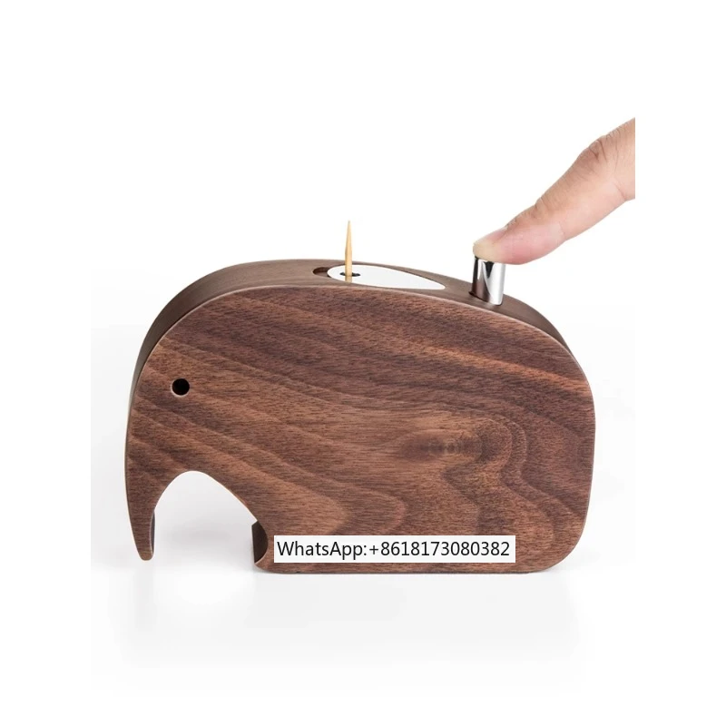 Light Luxury Walnut Solid Wood Elephant Toothpick Box Press Style Creative Cute Decorative Decoration Model Room