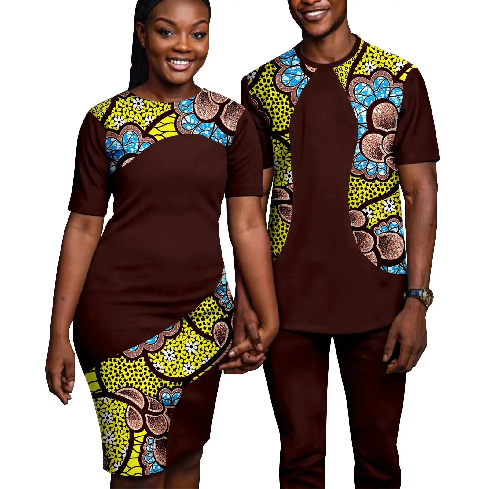 Sale African Couple Matching Clothes Turkey Women Print Baya Hip Slim Dresses Bazin Riche Men Outfits Dashiki Summer Clothing