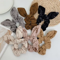New Autumn and Winter Cute Bow Hair Scrunchies Hair Ties Women's Retro Corduroy Rabbit Ear Hair Rope Ponytail Hair Accessories
