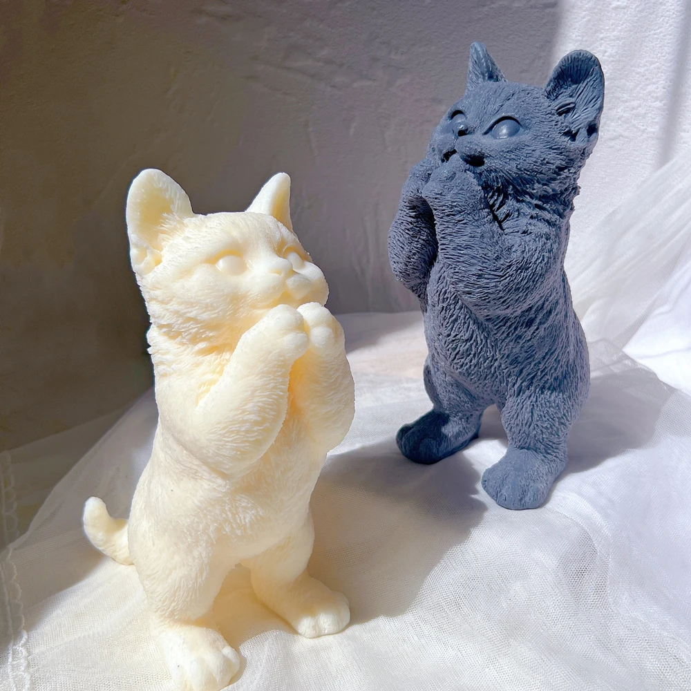 21CM Standing Cat Silicone Mold Animal Soy Wax Candle Silicone Mould Cats Lover Home Decor Gift