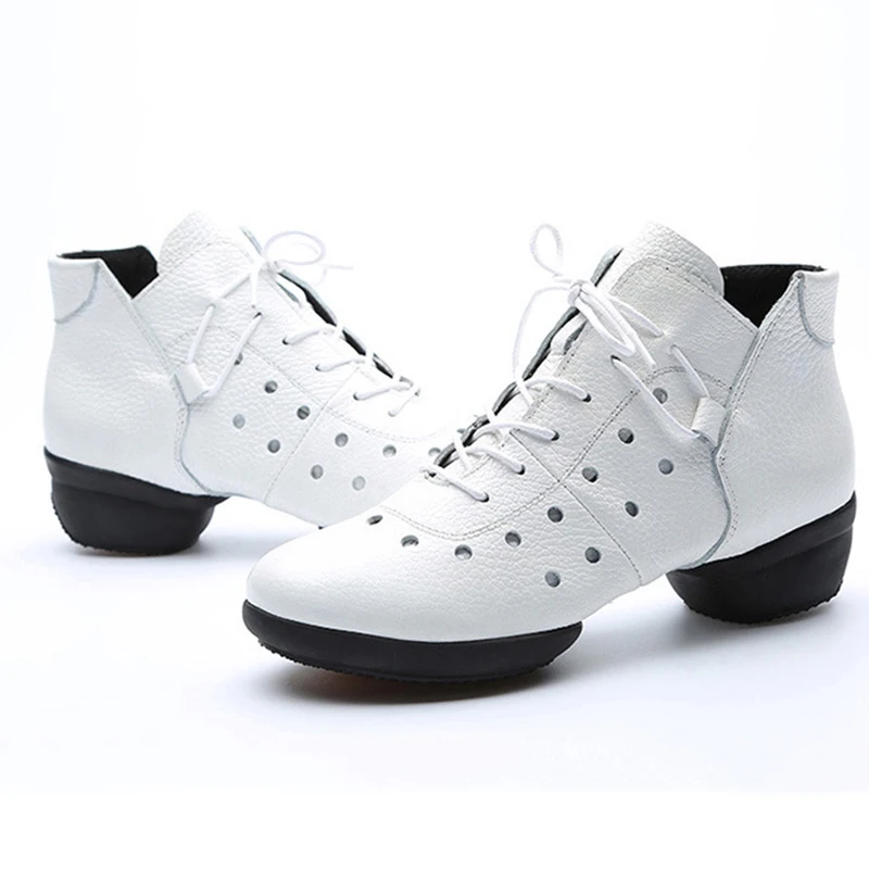 Zapatos de baile para mujer, zapatos de baile modernos de cuero genuino, zapatos de Jazz para niña, zapatos latinos de suela blanda para las cuatro estaciones