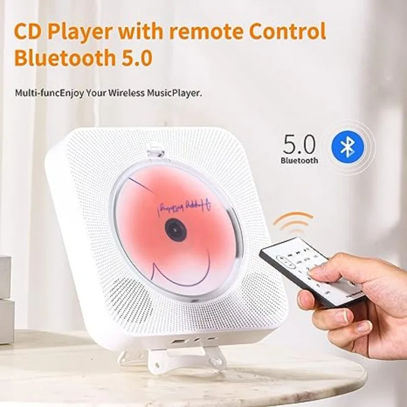 CD Player Portable with Bluetooth 5.0,Wall Mountable & Desktop, Built-in Dual Speakers, with Remote Control,Dust Cover