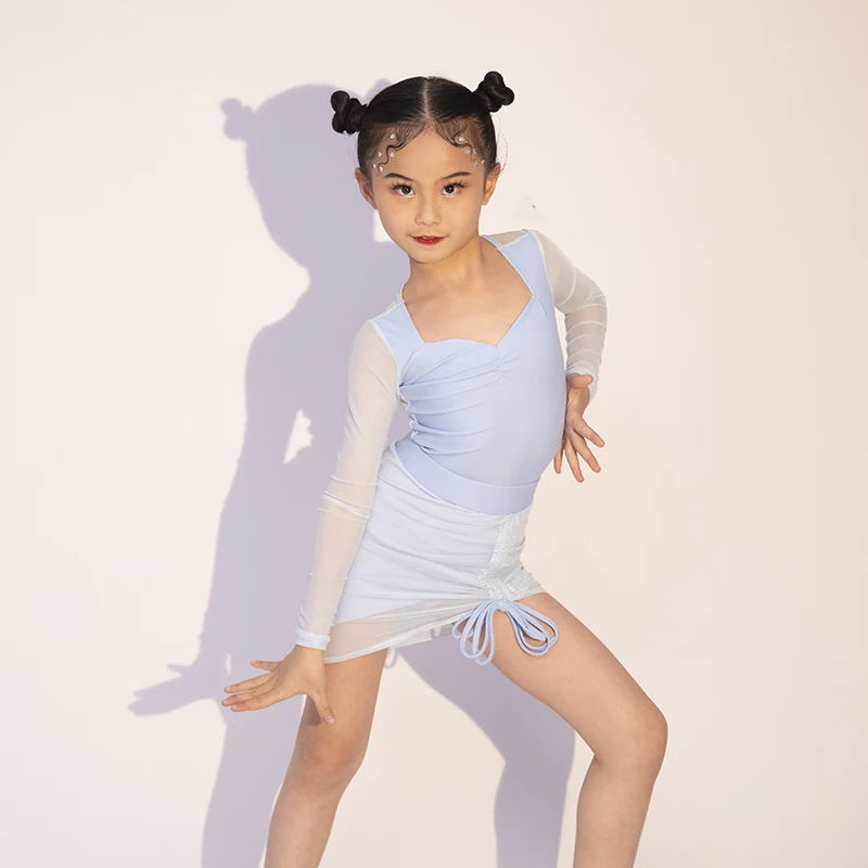 Children winter Latin dance costume for girls mesh high-end children's Latin practice dance performance costume latin dress