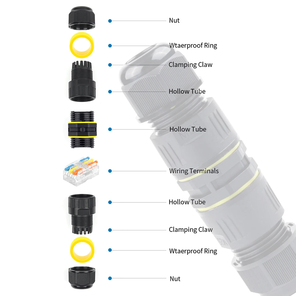 IP68 M25 Straight Cable Junction Box Outdoor Waterproof Connector 2/3 Pin Terminal Docking Quick Wire Connectors For LED Light