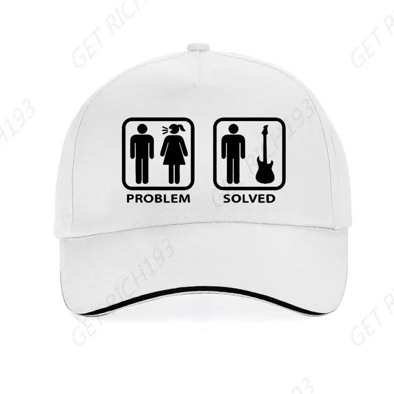 New Style Problem Solved Guitar Cap Men Women Electric Acoustic Bass Player Strings Funny Baseball Cap Bone Snapback