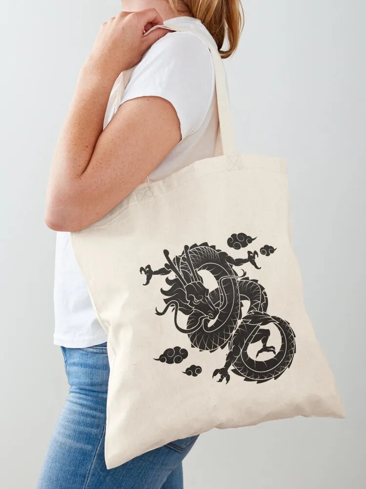 حقيبة يد تنين سوداء للمتسوقين، حقيبة يد، حقيبة قماش للرجال