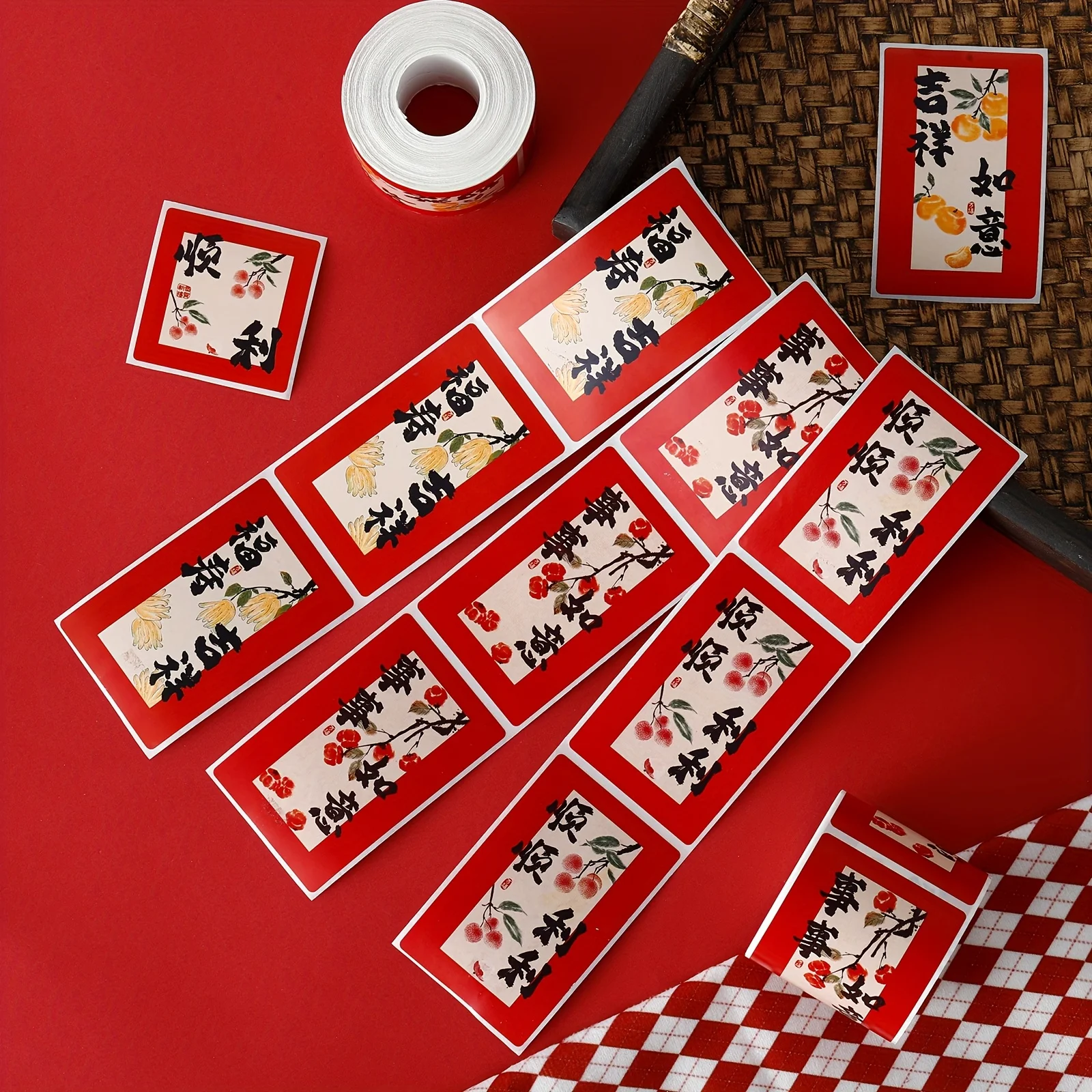 

Chinese Style Text Blessing Sealing Paste Square Easy Peel Label Decorative Gift Box, Stationery Decoration 200pcs/Roll