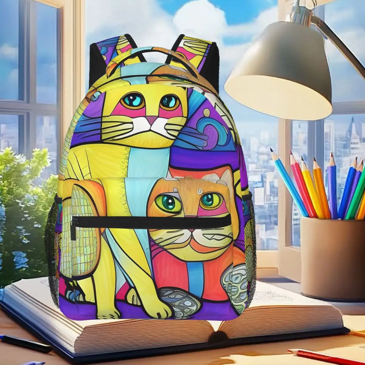 

Illustration Of Two Cats Backpack Student Boys Girls BookBag Children School Bag Computer Shoulder Bags for Men Women