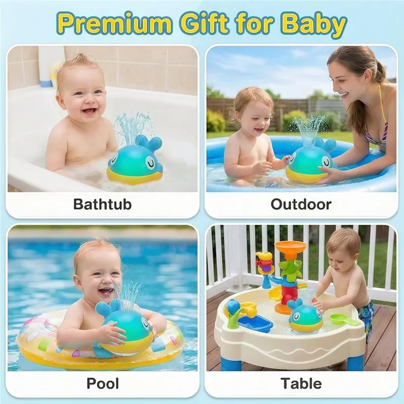 B05C-Sprayer Water For Kids With Light, Luminous Bath Baby, Bath , Whale Sprinkler Bath For Babies From 1 Year