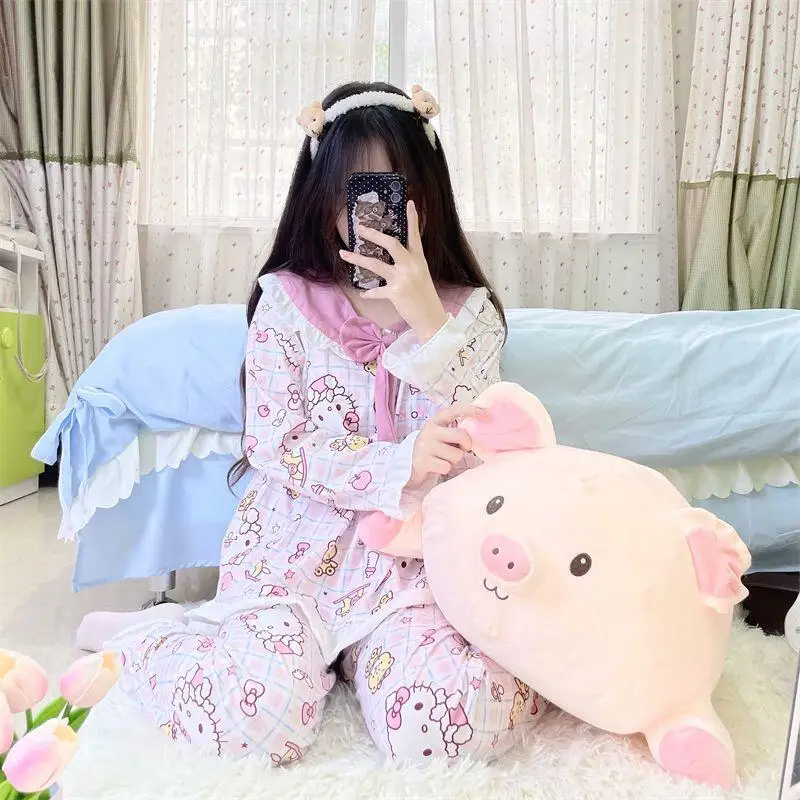 أطقم بيجامات نوم نسائية من سانريو ماي ميلودي كاواي كارتونية للطالبات للربيع والخريف بأكمام طويلة ملابس نوم ملابس منزلية #6