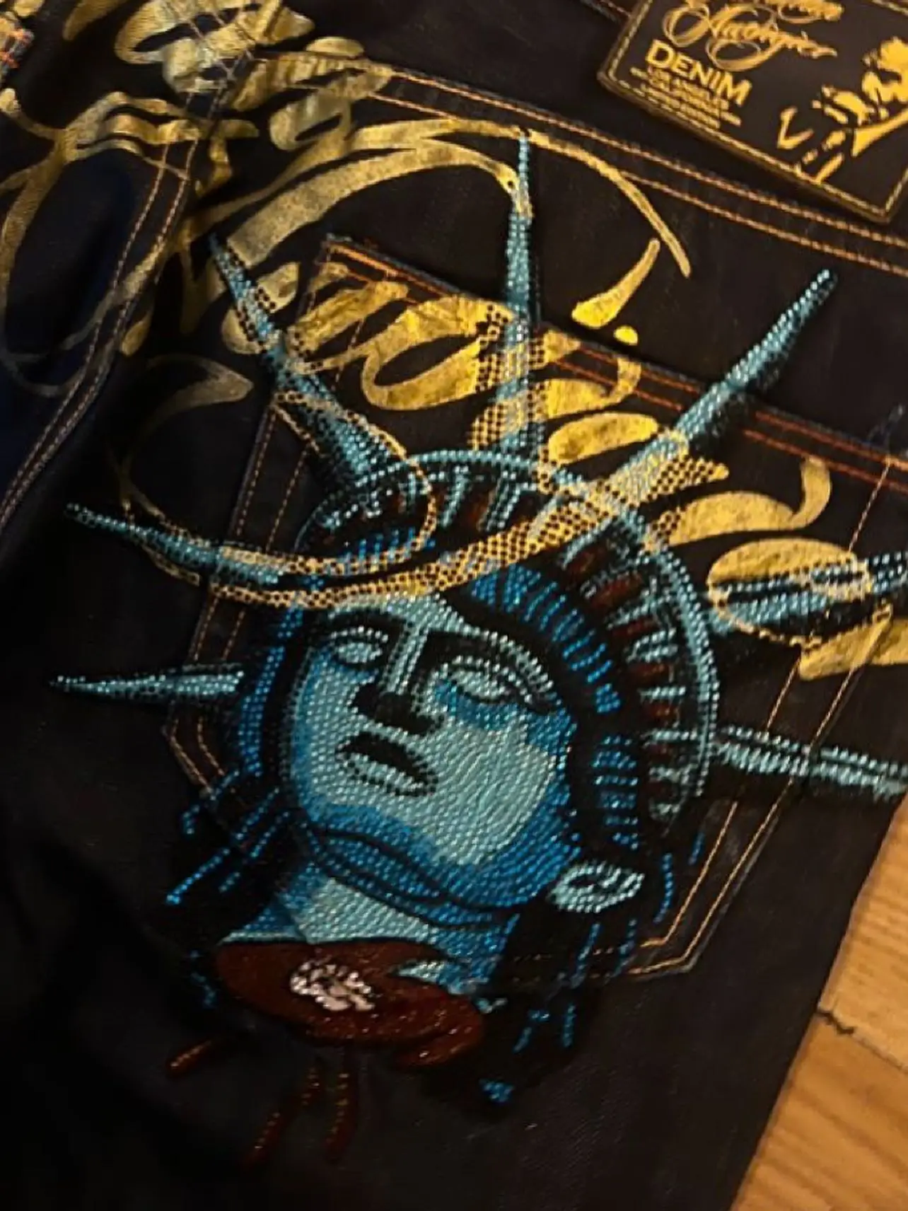 Y2k الهيب هوب تمثال الحرية حجر الراين الجينز عادية الدينيم السراويل مستقيم واسعة الساق الجينز Harajuku ريترو نيويورك النساء الملابس