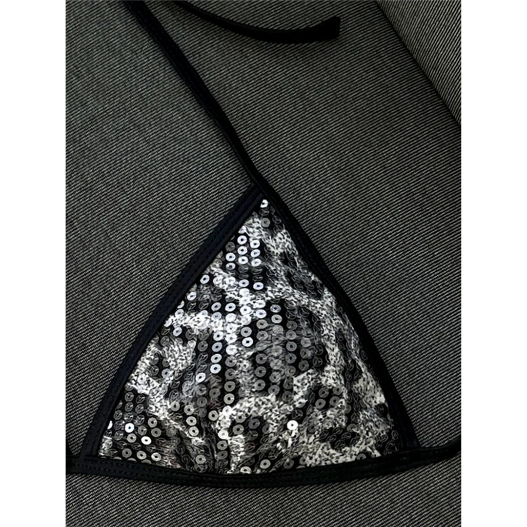 Sexy Bikini mit Leopardenmuster, Neckholder-Design und Pailletten, Damen-Badeanzug, zweiteiliges Bikini-Set, Badebekleidung, Badeanzug, Modell V8312. – Detail 12