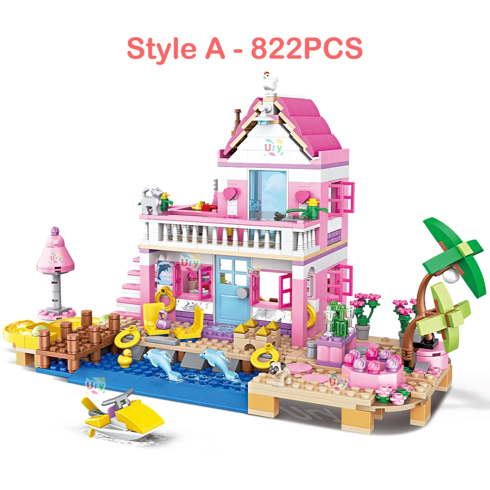 Friends City House Summer Holiday Seaside Villa Apartment MOC Building Blocks Sets Figures DIY Toys for Kid Girls Christmas Gift