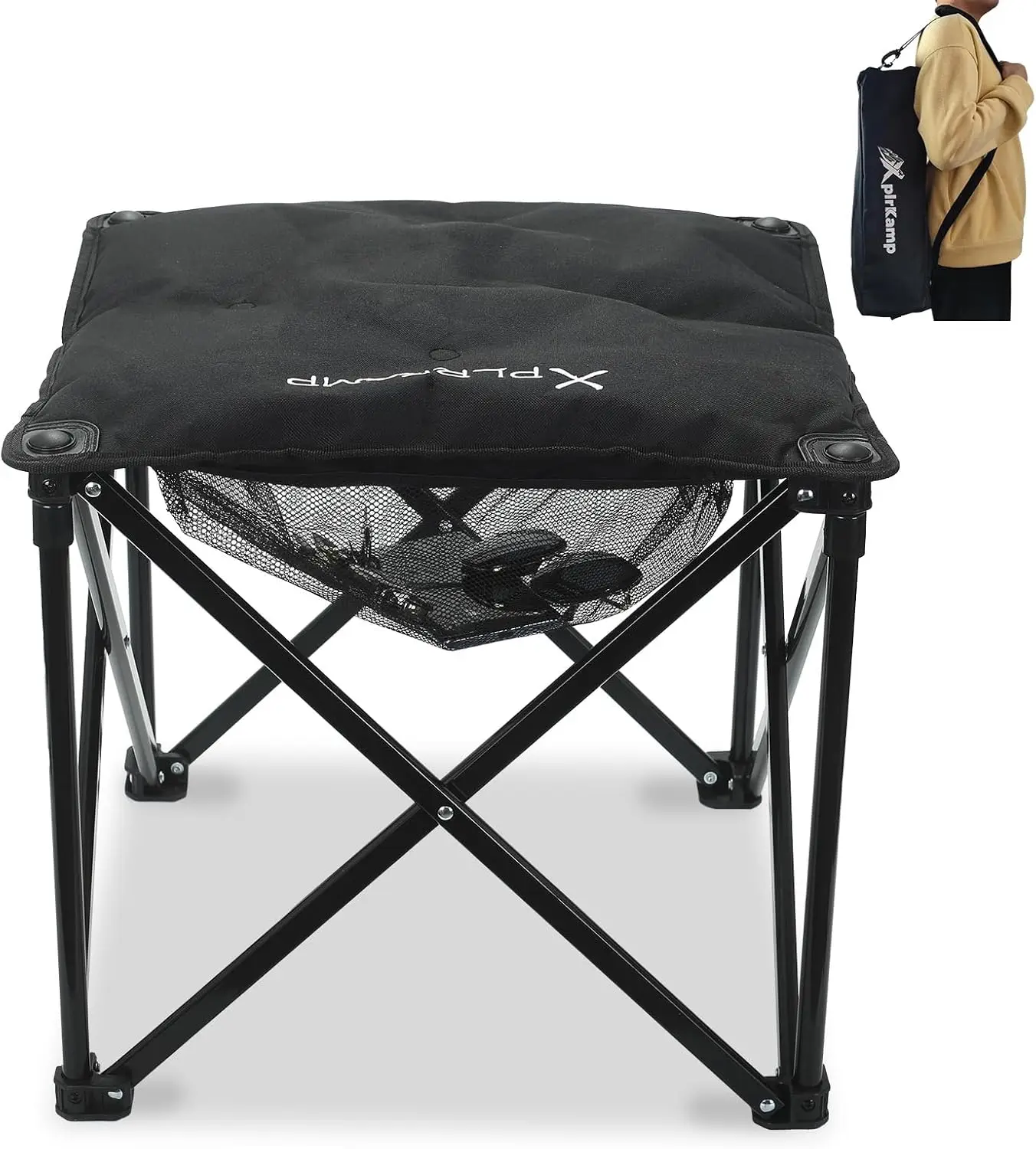 

Увеличенный складной походный табурет с подушкой, 18 дюймов, с подставкой для ног, сеткой для хранения и сумкой для переноски, для использования на улице