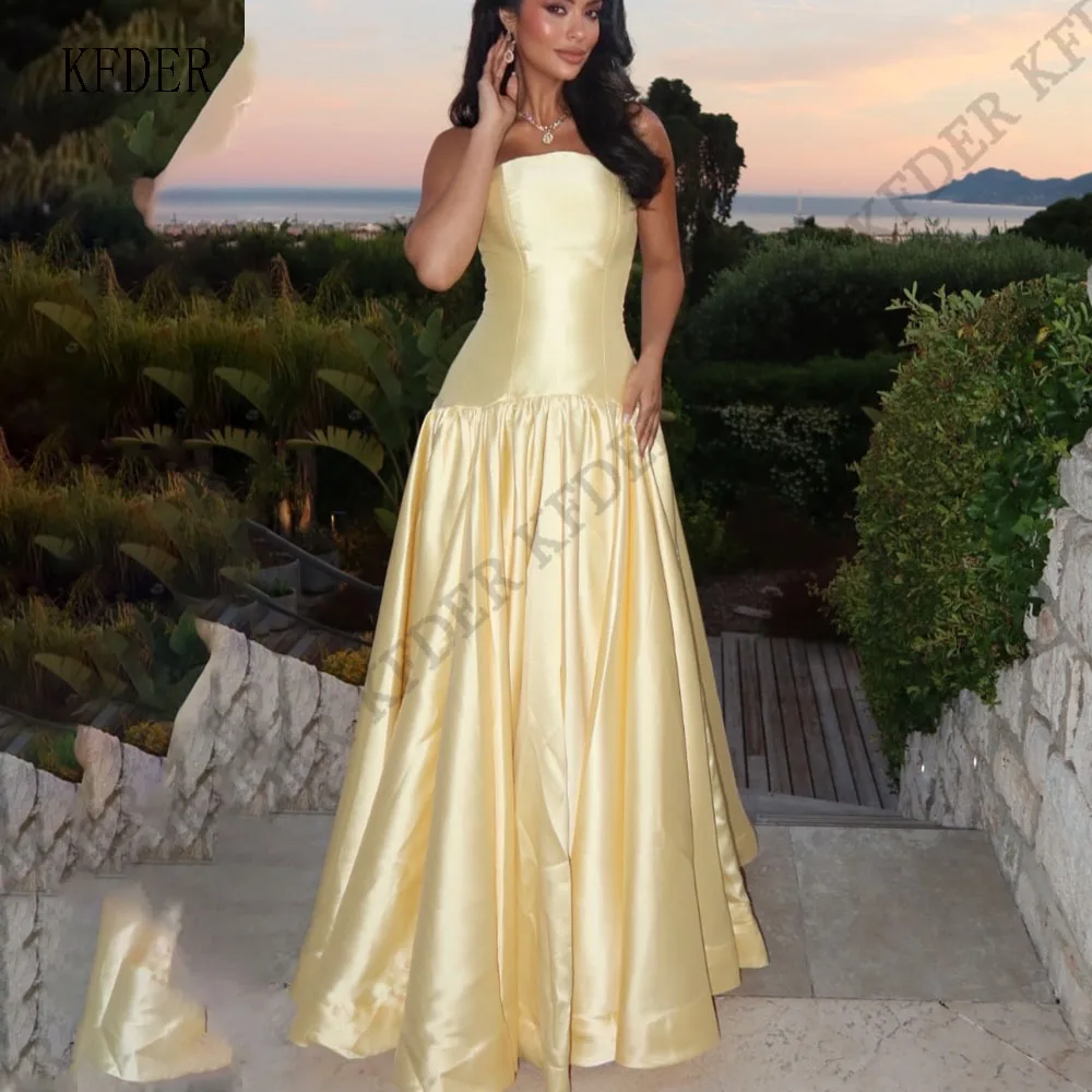 

Yellow A-Line Satin Sleeveless Prom Dresses Long Vestidos De Noche Floor-Length Formal Evening Dress Gowns2026