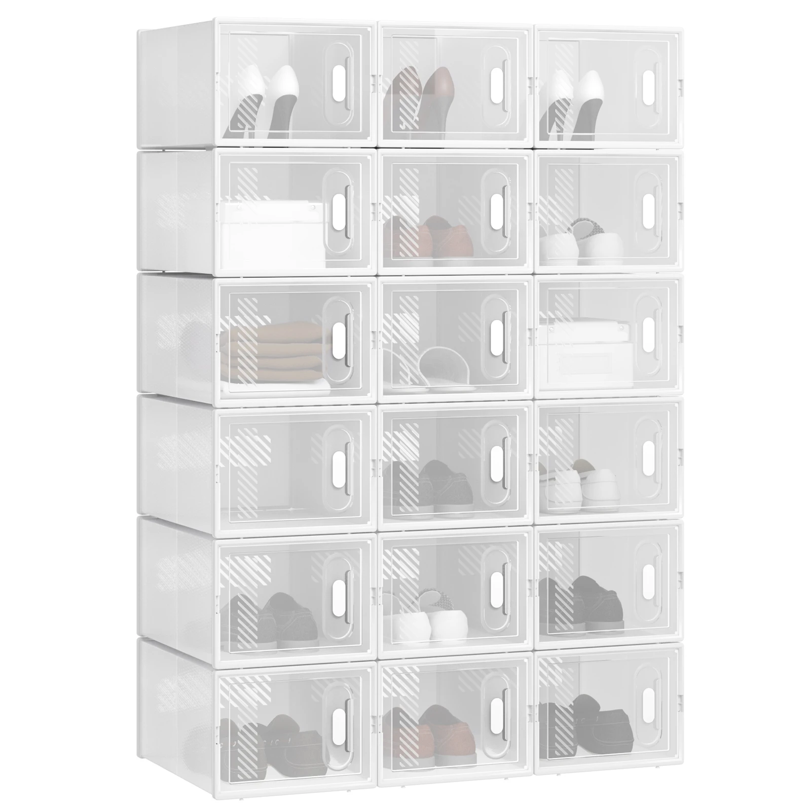 WOLTU Staubdichte Schuh-Organizer, 8/12/18 Stück, Schuhregal, Schrank, transparente Aufbewahrung, faltbar, stapelbar, Kunststoff-Spielzeugkästen mit Deckel – Detail 9