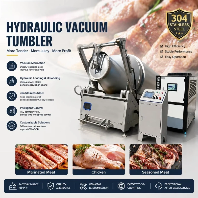 Industrial Meat Marinating Fast Salting Absorption Hydraulic  Vacuum Meat Tumbler for Tenderizing Marinating Extend Shelf Life