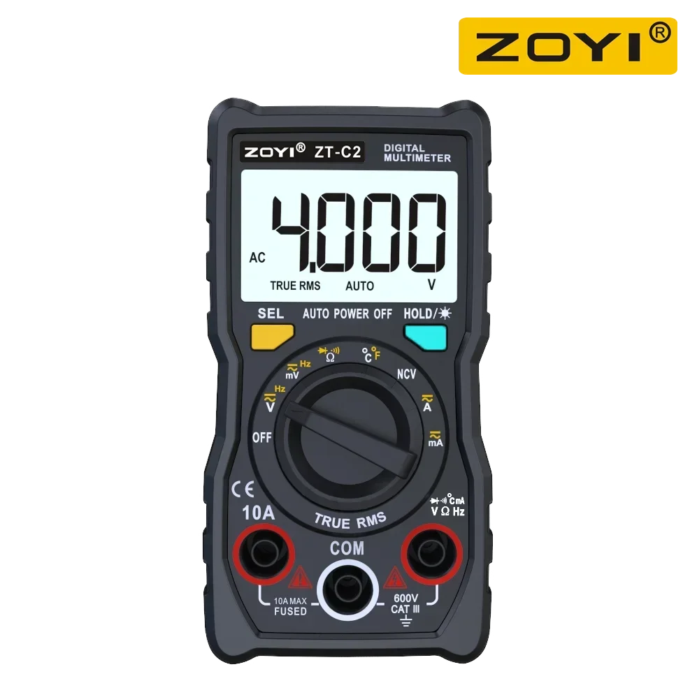 ZOYI ZT-C2 True RMS Auto-ranging Digital Multimeter 4000 Counts AC/DC Voltage Current Resistance Resista