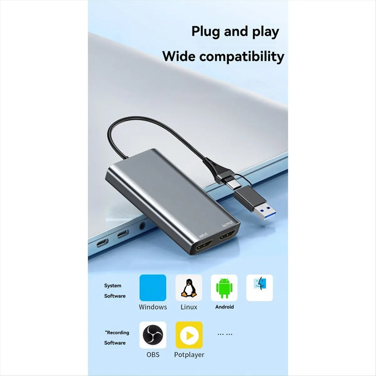 MYdaY- HDTV Video Capture Card USB Type-C HDMI-Compatible Video Grabber Box 4k 60HZ Loop-Out for PC Computer Camera Live Gaming