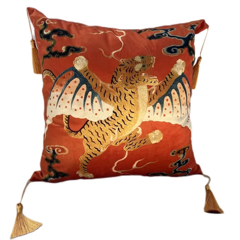 DUNXDECO retro repülni Tigris nyomtatás Bársony Párna fedezze decorativa Tengelycsapágy esetben Fényűzés Európai szoba Háromüléses kanapé Ágy Bojt coussin dekor