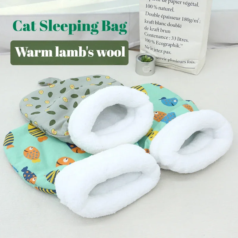 Cat Sleeping Bag Soft Cuddly Fluffy Feel Thickened Pet Pocket Type Quilt Bed Kitten Puppy Soft Comfortable Warm Nest Pet